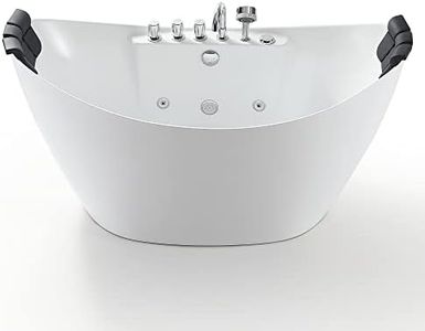 Empava 59-Inch Freestanding Whirlpool Bathtub with Hydromassage Adjustable Water Jets Luxury Acrylic Massage SPA Soaking Bath Tub Double Ended, White