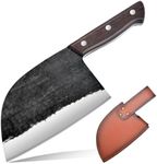 Serbian Chefs Knife 6.7 Inch Full Tang,Forging Kitchen Knives,Wood Handle Set with Leather Sheath Chef Butcher Knife Outdoor Meat Vegetable Cleaver for Family, BBQ or Camping