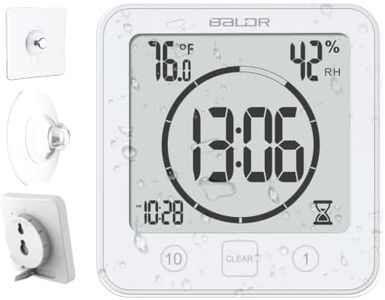 Baldr Shower Clock Waterproof Bathroom Clock with Timer/Temperature/Humidity, Digital Timers for Kids and Adults, Bath Kitchen Study, White