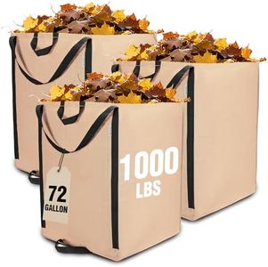 WORKPRO Heavy Duty 72-Gallon Reusable Yard Waste Bags, 3 Pack Self-standing Leaf and Lawn Bags with Reinforced Handles, Garden Waste Bags for Debris, Leaves, Grass, and Outdoor Recycling, Light Tan