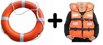 Life Buoy Ring Outer Material Hard PolyurethaneRubber Floating Ring & Life Jacket Polyster Fabric for Adult Safety Jacket Along with Whistle for Swimming, Boating, (Combo Pack)