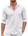 COOFANDY Men's Casual Button Down Shirt Wrinkle Free Shirts Long Sleeve Dress Shirt, White, XL