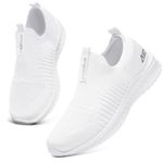 Womens Trainers Slip on Ladies Walking Shoes Lightweight Mesh Sneakers Comfortable Casual Shoes(White,38EU)