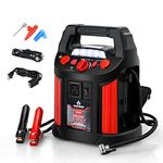 Goplus Jump Starter 1500 Peak/700 Instant Amps, 180 PSI Air Compressor Portable Power Bank Charger with 2 USB Ports Smart Clamps and LED Flashlight