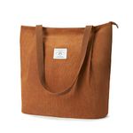 KALIDI Waterproof Corduroy Tote Bag with Zipper Casual Hobo Shoulder Bag Handbag Large Capacity Cord Tote Bag Women Shopping Bag for School Work College Daily Use,Brown