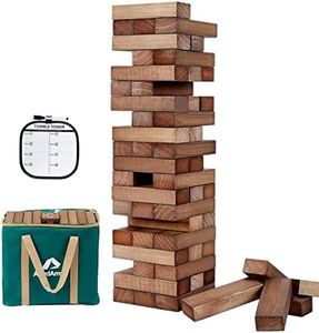 ApudArmis Giant Tumble Tower (Stack from 2Ft to Over 4.2Ft), 54 PCS Pine Wooden Stacking Timber Game with 1 Dice Set - Classic Block Giant Outdoor Game for Teens Adults Family(Brown)