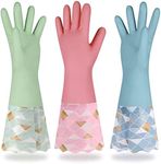 Yiomxhi Household Cleaning Gloves 3 Pairs Reusable Dishwashing Gloves Latex Free, Non-Slip Kitchen Gloves with Cotton Lined, Waterproof Dish Washing Gloves