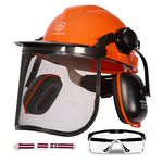 Chainsaw Helmet with Face Shield and Ear Muffs, Forestry Professional Helmet with Visor Combo Set, Helmet for Chainsaw Use, Removable Ear Muffs and Visors