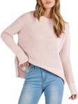 ANRABESS Womens Crewneck Long Sleeve Waffle Knit Casual Side Zipper Pullover Sweaters Top Thumbhole 2024 Fall Outfits Pink Large