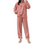 Womens Pyjamas Set Nightwear Fluffy Fleece 2 Piece Sherpa Quarter Zip Pullover Wide Leg Pants Sets Fuzzy Tesst Sleepwear Winter Warm Fur PJs Thickened Plushed Loungewear Pink