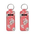 ENLACHIC 2Pcs Flamingo Print Chapstick Holder Lip Balm Holder Chapstick Portable Lipstick Holder Keychain for Women Girls, Pink Flamingos, 2pcs