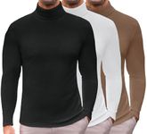 Ekouaer 3 Pack Turtleneck Long Sleeve Turtle Neck Shirts Basic Lightweight Undershirt Thermal Pullover Sweater Black/White/Brown XXL