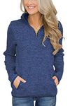 Breampot Womens Casual Long Sleeve Sweatshirt Stand Collar 1/4 Zip Pullover Jumper Tops With Pockets(Blue,Large)