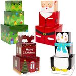 WorldBazaar Christmas Nesting Box for Gift Christmas Stackable Small Gift Box 12 PCS Xmas Decorative Stacking Gift Boxes with Lids Holiday Winter Party Decor Supplies