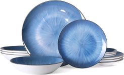 Bestone 12 Pieces Round Porcelain, Chip Resistant Dinnerware Sets, Plates, Dishes, Bowls, Service for 4, Blue
