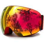 Juli Ski Goggles,Winter Snow Sports Snowboard Goggles with Anti-Fog UV Protection Interchangeable Spherical Dual Lens for Men Women & Youth Snowmobile Red Frame/Red (VLT22.6%) Lens