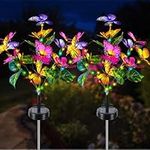 Fohil 2 Pack Solar Garden Lights Outdoor, Solar Butterfly Lights with 2 Lighting Modes, Waterproof Solar Powered Butterfly Lights Landscape Lighting for Yard Garden Pathway Decoration