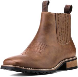 JASONSTAR Cowboy Boots for Men Square Toe, All-Weather Slip-On Work & Casual Western Chelsea Boots -botines para hombre