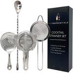 Cocktail Strainer Set Stainless Steel Bar Tool with Stirring Spoon - Hawthorne Strainer, Julep Strainer, Fine-Mesh Strainer/Sifter