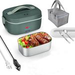 PRIME PICK Electric Lunch Box - 80W Heated Lunch Box 1.8L 4 in1 Portable Food Warmer with Detachable Dividers for Car/Truck/Office 12V/24V/110V, Leakproof Lunch Heater（Green）