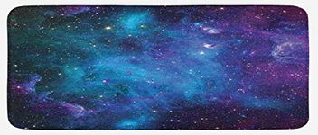 Ambesonne Outer Space Kitchen Mat, Galaxy Stars in Space Celestial Astronomic Planets in The Universe Milky Way, Plush Decorative Kitchen Mat with Non Slip Backing, 47" X 19", Navy Purple