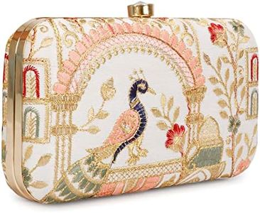 LONGING TO BUY Hand Crafted Designer Box Clutch For Women, Zari Embroidery Clutch For Women/Hand Clutch For Women (Cream-2)