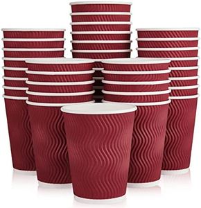 60 Pack Hot Paper Cups, 12 Oz Disposable Coffee Cups, Red Hot Beverage Cups with Insulated Ripple Wall, Paper Ripple Cups for Coffee Tea Hot Chocolate