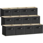 Lifewit 11 Inch Cube Storage Bins, 12 Packs Storage Cubes Foldable Decorative Fabric Storage Baskets for Organizing Home Organizers with Handles for Shelves, Closet, Black