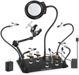 NOEVSBIG Helping Hands Soldering Station with 5X Magnifying Lamp, 360° Super Clamp, 4 Helping Hand Clamps, Flexible Arms, Third Hand Tool for PCB Electronics Repair DIY