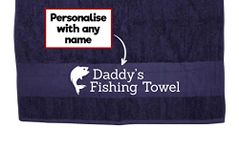 Spoilt Rotten Towel Navy Blue Personalised 'Fishing Towel' Any Name For Anglers Custom Wording 100% Cotton Funny Fisherman's Gift