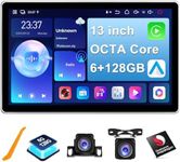JMANCE 6+128GB 13 inch Double Din Touch Screen Android Car Stereo with Front and Rear Camera Octa Core Android 13 QLED Bluetooth GPS Radio DSP AM FM RDS SWC WiFi MIC