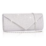 Larcenciel Clutch Purses for Women, Sparkling Envelope Evening Bag with Detachable Chain, Glitter Sequins Metal Formal Handbag Shoulder Crossbody Bag Prom Party Purse Bridal Wedding Clutch Bag(Sliver)