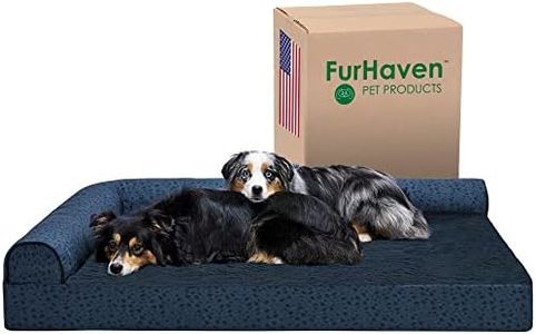 Furhaven Cooling Gel Dog Bed for Large Dogs w/Removable Bolsters & Washable Cover, for Dogs Up to 125 lbs - Plush & Almond Print L Shaped Chaise - Blue Almonds, Jumbo Plus/XXL