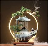 Lifeup Buddha Tabletop Water Fountains Indoor Waterfall with LED Light Zen Decor for Meditation with Mist Japanese Decor with Fake Plants Feng Shui Decor for Good Luck Wealth (Style 1)
