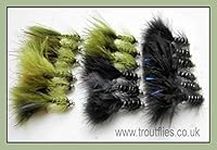 18 Goldhead Flash Damsels Trout Fishing Flies - Size 10, Black & Olive