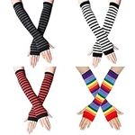 ZOCONE 4 Pairs Striped Arm Warmers Long Fingerless Gloves for Women, Knit Arm Warmers Gloves Fingerless Long Wrist Warmers Autumn Winter Accessories for Women