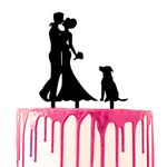CARISPIBET cake topper groom & bride kiss with a dog by their side acryllic silhouette