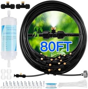 Misters for Outside Patio with Water Filter - 80Ft(24.5M) Misting System Line 30 Brass Mist Nozzles Brass Adapter(3/4") Patio Misters for Cooling Outdoor Greenhouse Backyard Porch Garden Party Pool