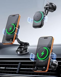 INIU 3-in-1 Magnetic Wireless Car Charger- Extra Clamp for Bumpy Road, Cooling Fan to Extend Battery Life, Original Qi2 Certified 15W Fast Charging for iPhone 12-17 Series Magsafe Car Charger Holder
