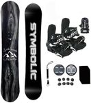 Symbolic Knotty Snowboard + Bindings with Leash, Stomp Pad Package(Bindings Black L/XL Men(fit 9-15), 155cm Hybrid Rocker)