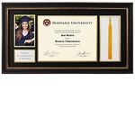 EXCELLO GLOBAL PRODUCTS 8.5" x 11" Modern Photo Document Frame with Double Mat Graduation Diploma Certificate with Graduation Photo and Tassel Holder (Black/Gold)