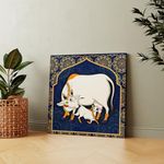 Casperme Kamdhenu Cow with Calf Vastu Prosperity Cotton Canvas Wall Painting For Living Room big size for Bedroom, Hotels & Office Decoration (24 x 24 inches) Casper_CK_05_F1