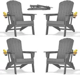 nevilywood Folding Adirondack Chair with Cup Holder Set of 4, HDPE Patio Chairs,All-Weather Outdoor Chairs for Backyard, Deck,Fire Pit-Grey