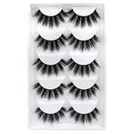 False Eyelashes, 3D Faux Mink Fake Eyelashes Handmade Dramatic Thick Crossed Cluster False Eyelashes Black Nature Fluffy Long Soft Reusable(5 Pairs)