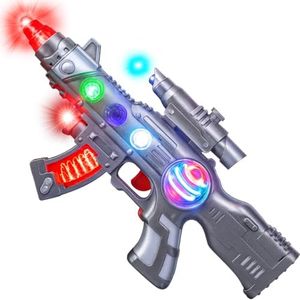 ArtCreativity Light Up Spin Ball Blaster Toy Gun, 12.5 Inch Assault Rifle with Thrilling Multicolor LEDs and Sound Effects, Batteries Included, Really Cool Play Gun for Boys and Girls, Great Gift Idea