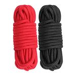 Cosymate Soft Cotton Rope Binding Rope All Purpose Thick Cotton Twisted Knot Tying Rope, 8mm Diameter, 5m Long, Pack of 2, Black and Red