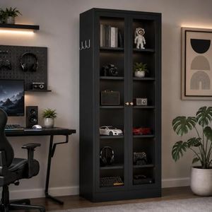AQY 71" Glass Display Cabinet for Collectibles, Black