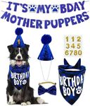 Dog Birthday Party Supplies, LMSHOWOWO Multi Sizes Dog Birthday Bandana Boy Dog Birthday Hat Bow Tie Numbers It’s My Bday Mother Puppers Banner for Large Extra Large Dogs Pets Birthday (X-Large, Blue)