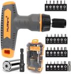 MulWark 30PC Super Universal Socket Tool Gift for Men- Magnetic Ratcheting Screwdriver with Torx/Square/Slotted/Phillips/Hexagonal Screwdriver Bits - Socket Set with Power Drill Adapter