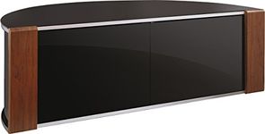 MDA Designs Sirius 1200 Remote Friendly Beam Thru Glass Door Walnut/Oak High Gloss Piano Black with Silver Trim up to 55" LCD/Plasma/LED Cabinet TV Stand